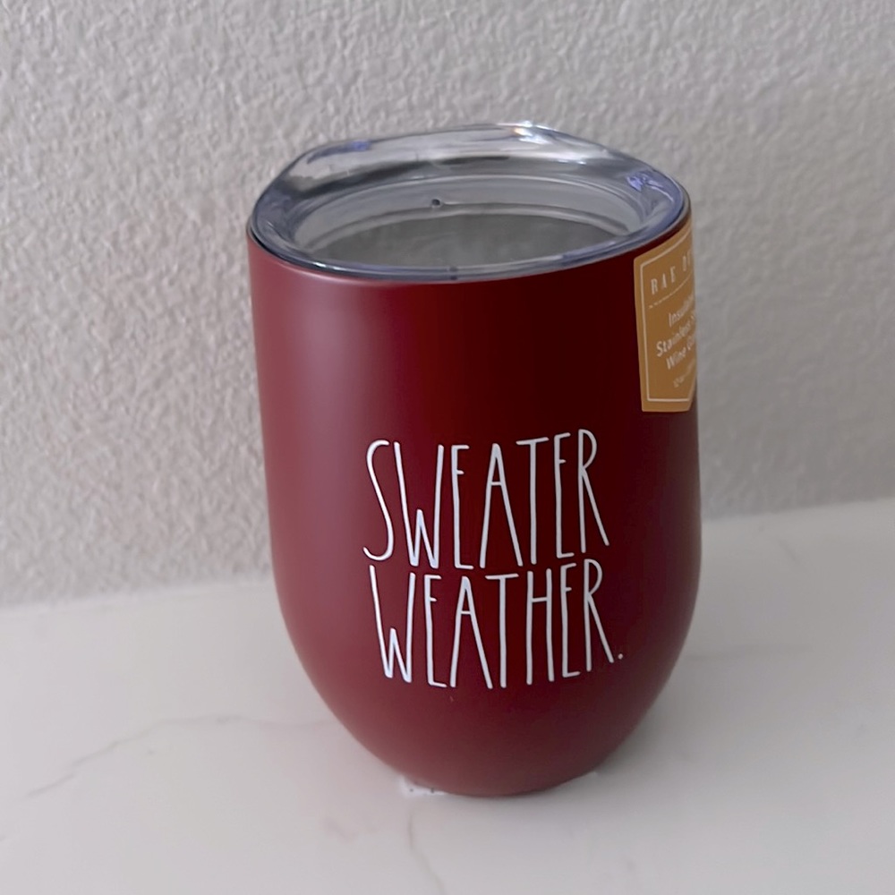 Rae Dunn Fall Winter “Sweater Weather” Red insulated stainless steel Tumblr 12oz